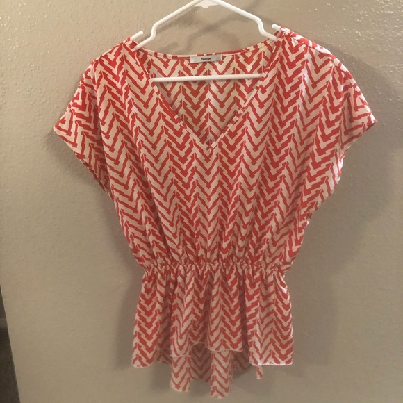 Red & white chevron peplum top - Picture 1 of 3